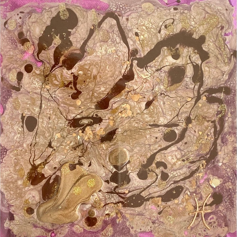 Floral Bed - Original Art Mixed Media Painting Wood Framed 14"x14"
